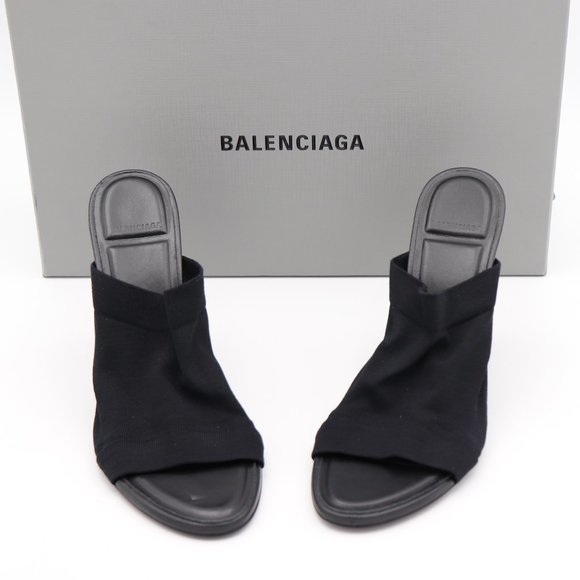 Balenciaga Black Stretch Tight Sandals Heels Mules 7 37 New - Picture 2 of 8
